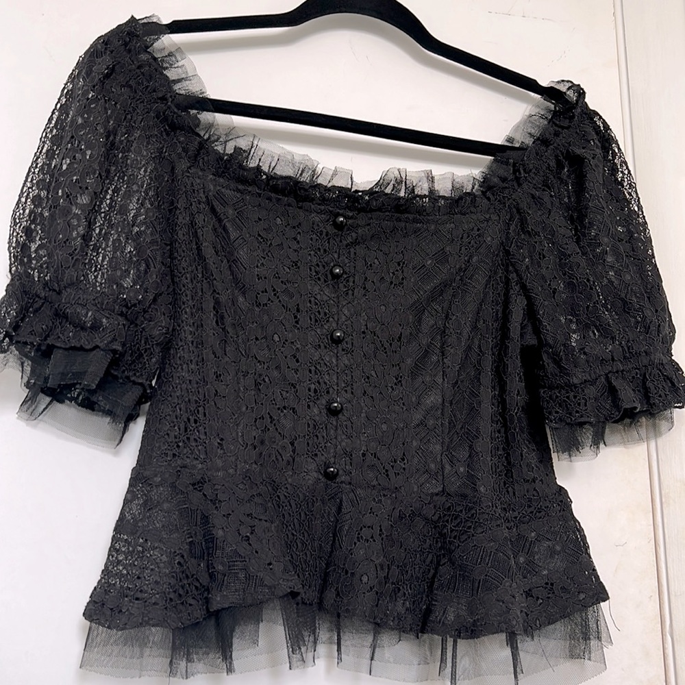 Black Lace Peplum Top